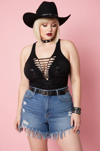 Desert Rose Blackout Festival Slashed Tank Top