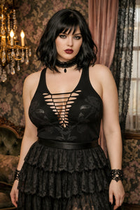 The Black Rose Crochet Neckline Gothic Tank