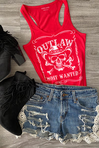 Outlaw Skull Cowboy Graphic Biker Cowgirl Country Tank Top