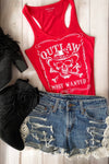 Outlaw Skull Cowboy Graphic Biker Cowgirl Country Tank Top