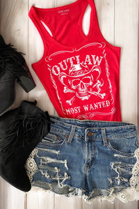 Outlaw Skull Cowboy Graphic Biker Cowgirl Country Tank Top