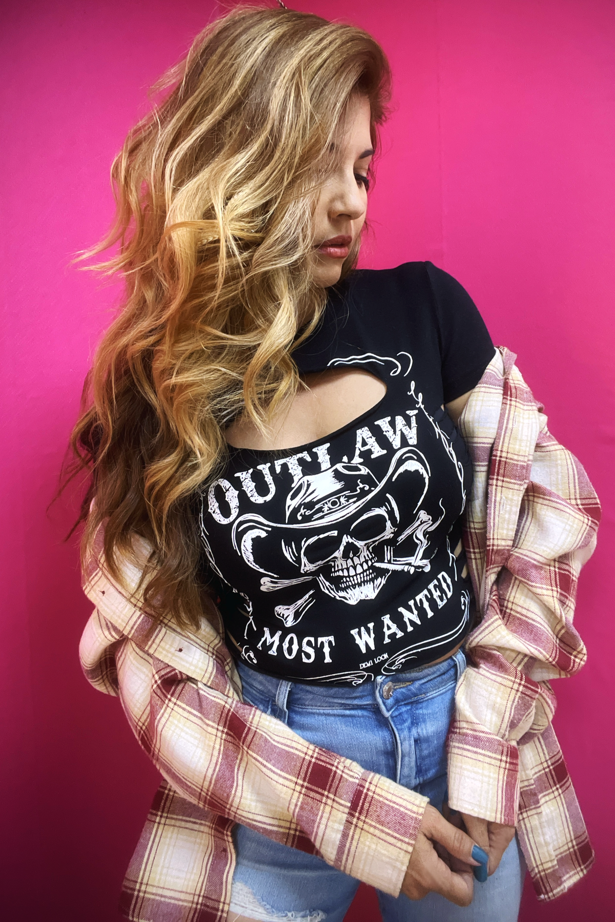Outlaw Most Wanted Country Biker Cutout Tee