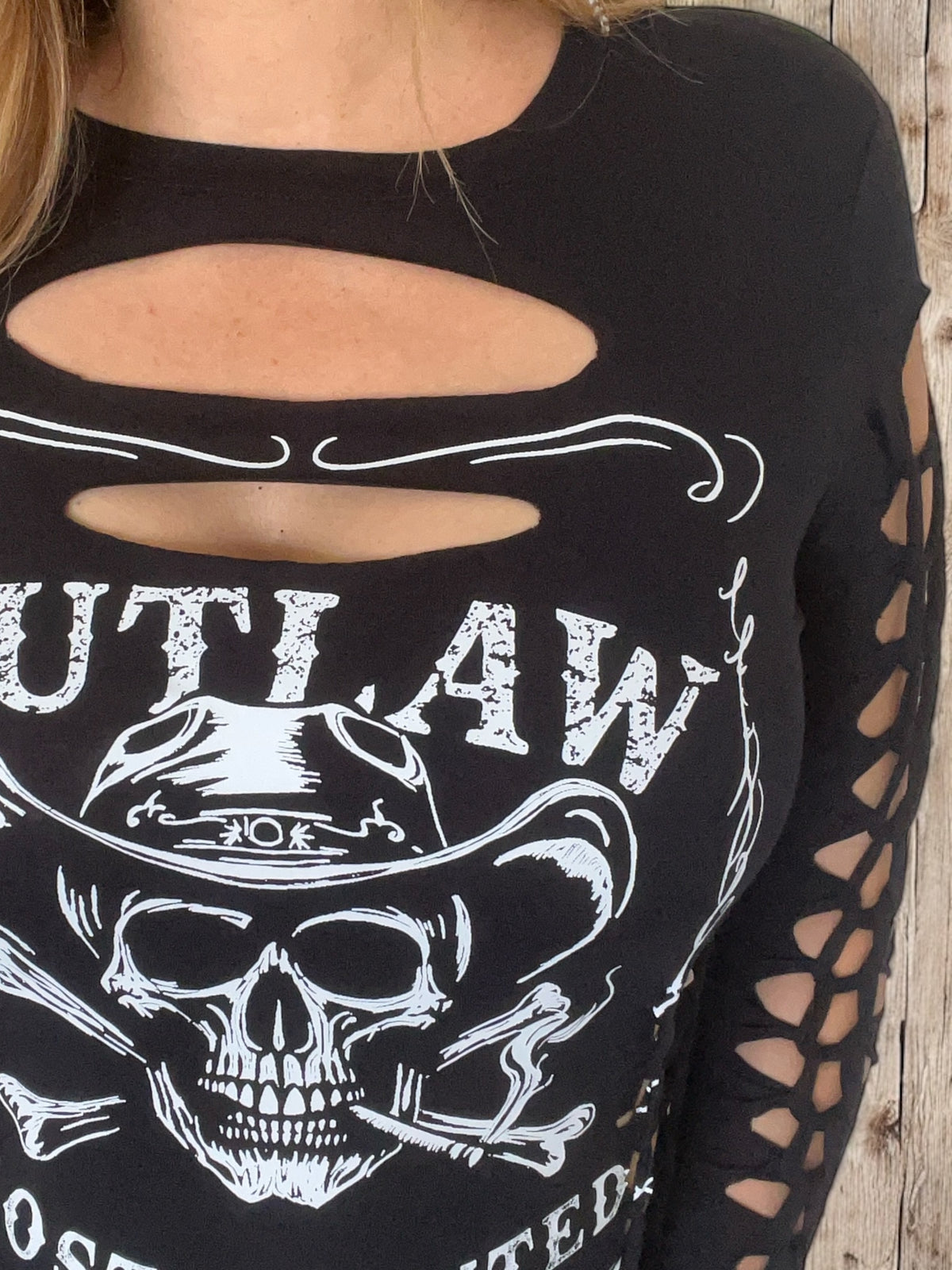 Outlaw Sleeve Slash Long Sleeve Biker Western Graphic Tee