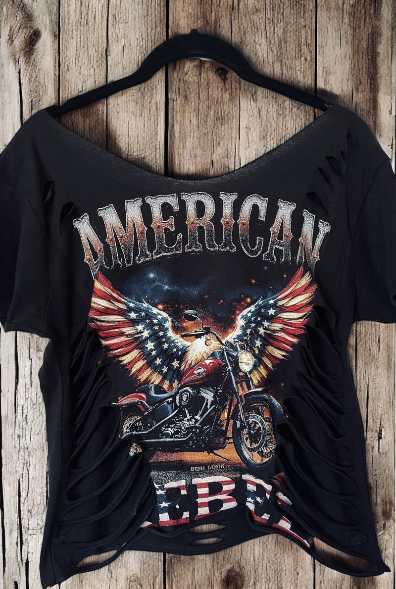 American Rebel Eagle Flag Graphic Country Biker Tee
