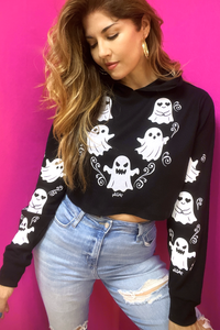 Spooky Boo Thermal Cropped Hoodie