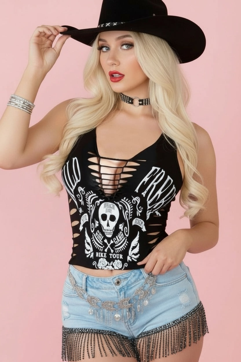 Wild & Free Motorcycle Rib Slash Cropped Tank Top