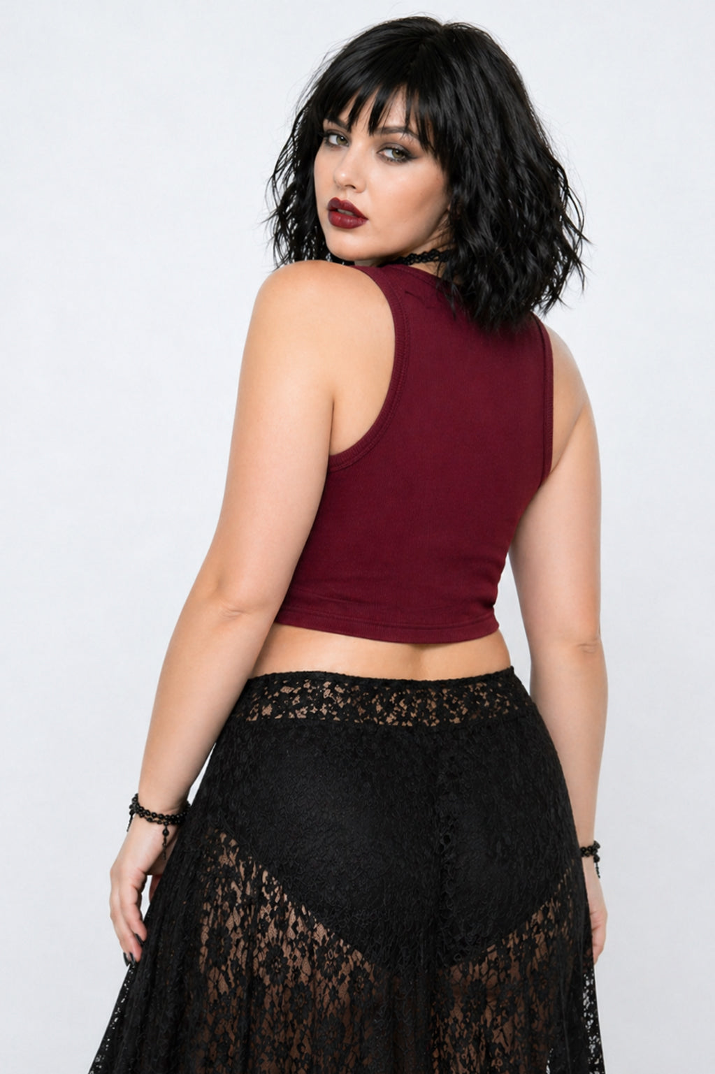Wicked Kiss Cropped Lace Corset- Oxblood