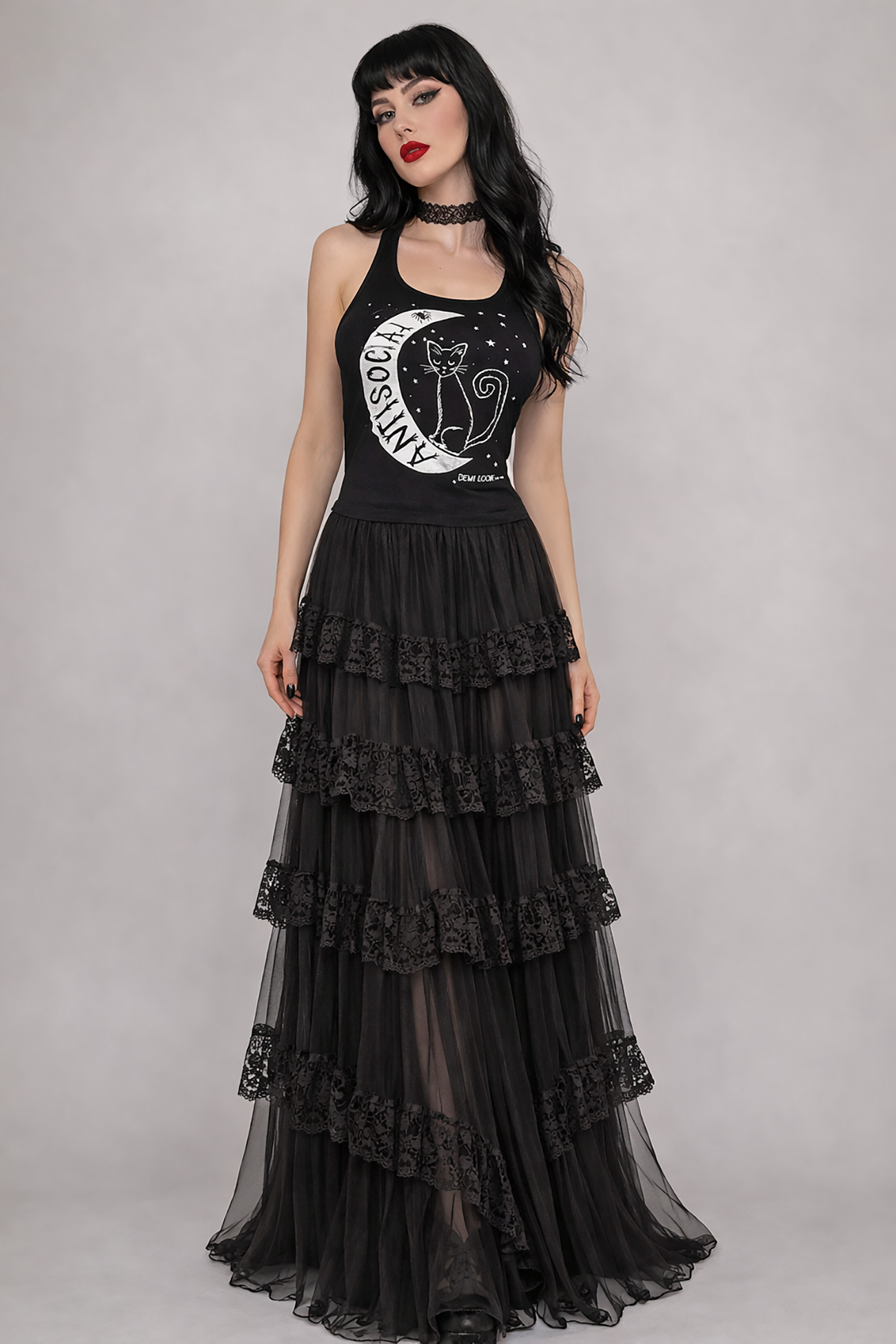Antisocial Witch Cat Moon Graphic Tank