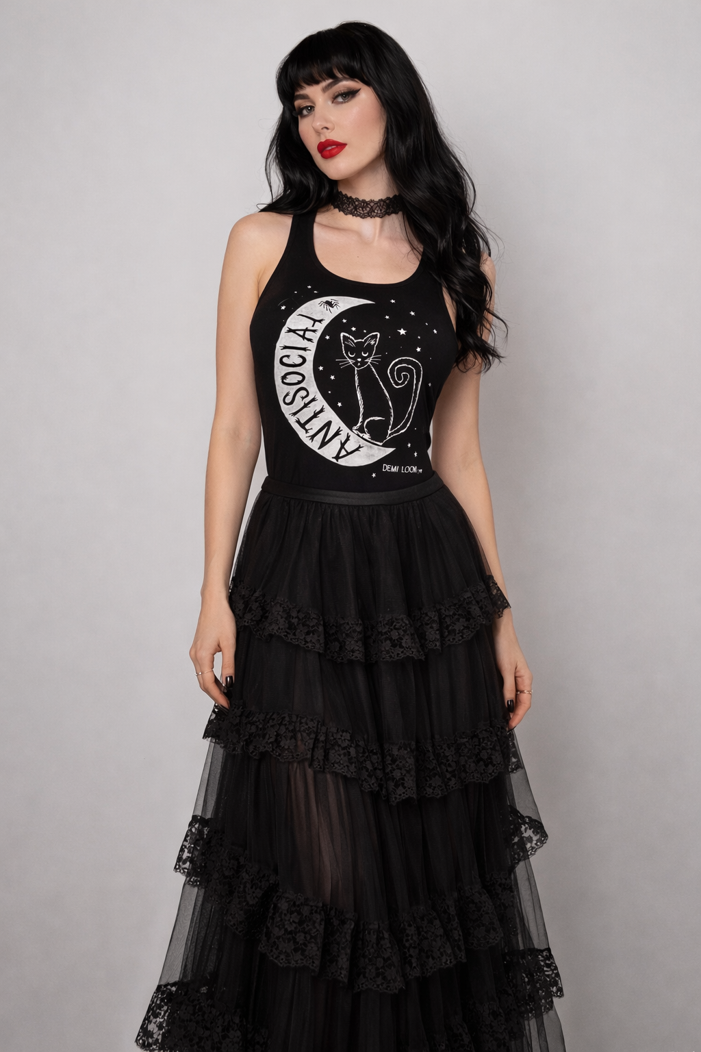 Antisocial Witch Cat Moon Graphic Tank