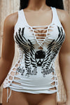 Holy Hell Bombshell Biker Babe Slashed Tank Top