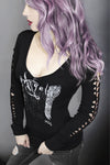 Gothic Angel Wings Tattoo LS Slashed Tee- Black