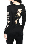 Gothic Rose Slashed Sleeve & Back LS Tee- Black
