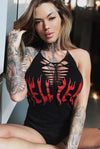 Hell Yeah Slashed Heart Crochet Cami- BLACK