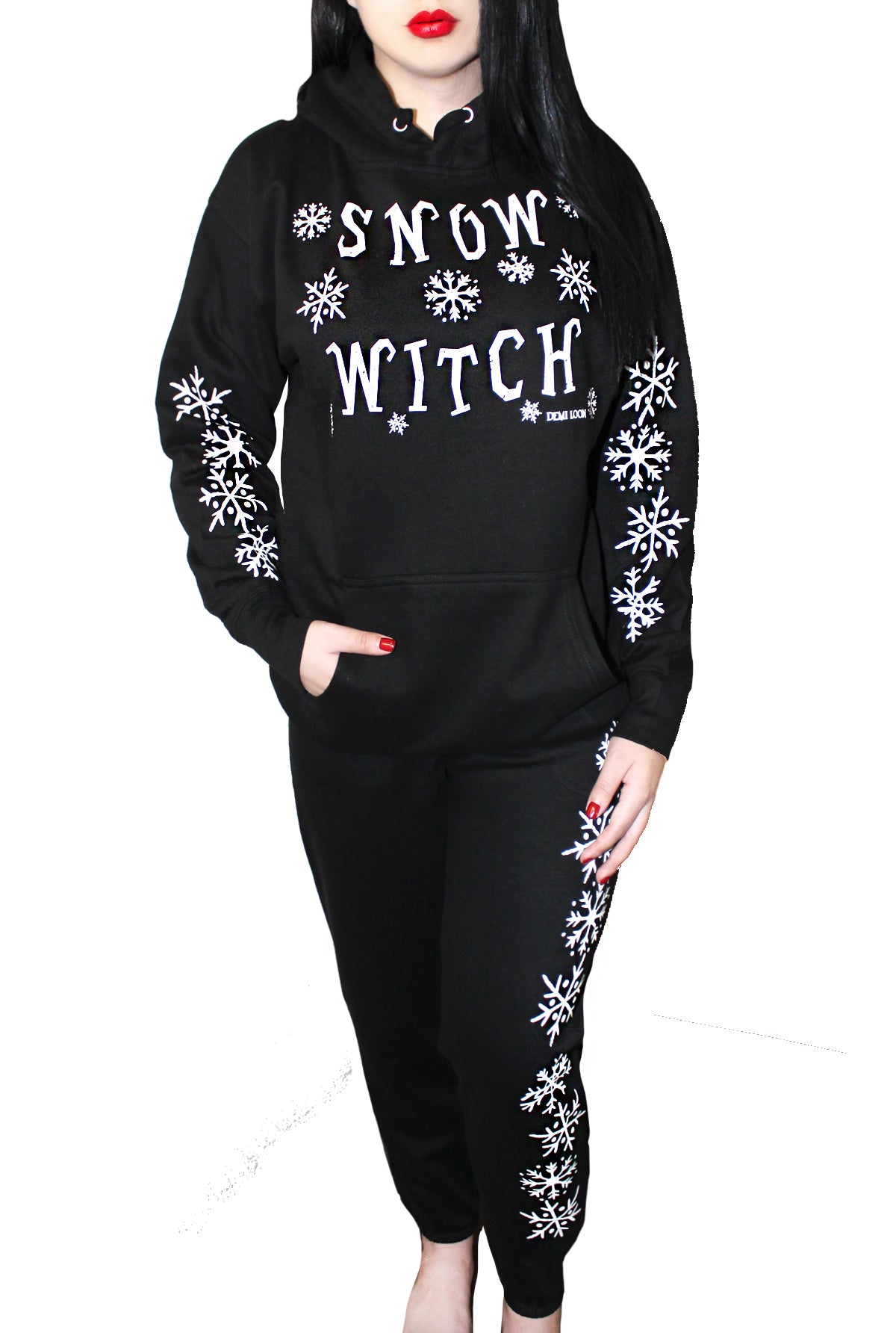 Snow Witch Drawstring Graphic Sweat Pants- Black – Demi Loon