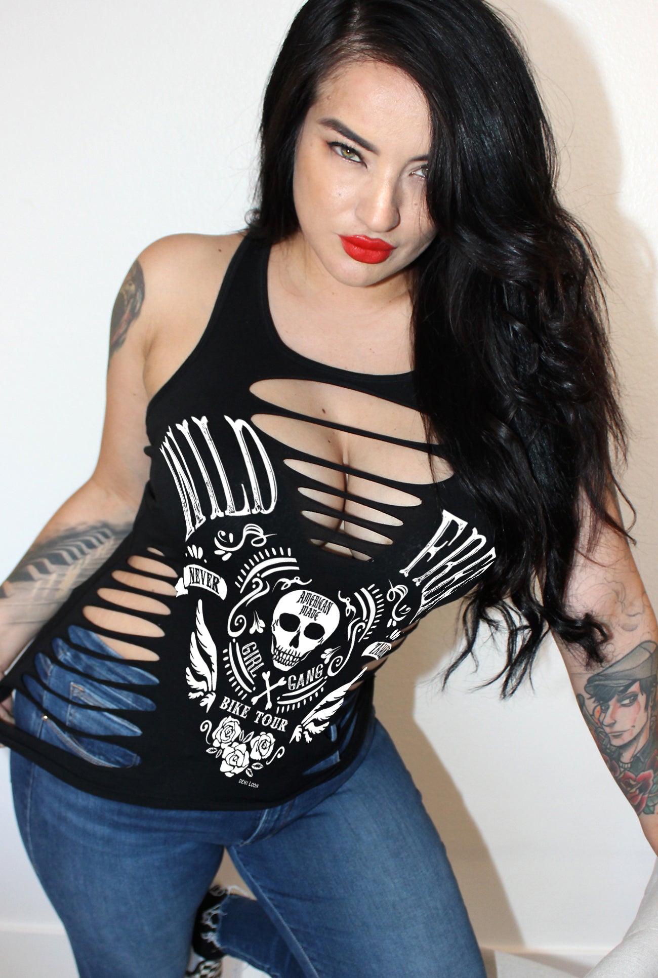 【MORE THAN BLACK】25SS★ LOGO DIRTY SLEEVELESS Wild & Free Sexy Hourglass Slashed Tank- Black – Demi Loon