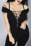 Slashed Glam Rock Pinup Gothic Pinup Tee- Black